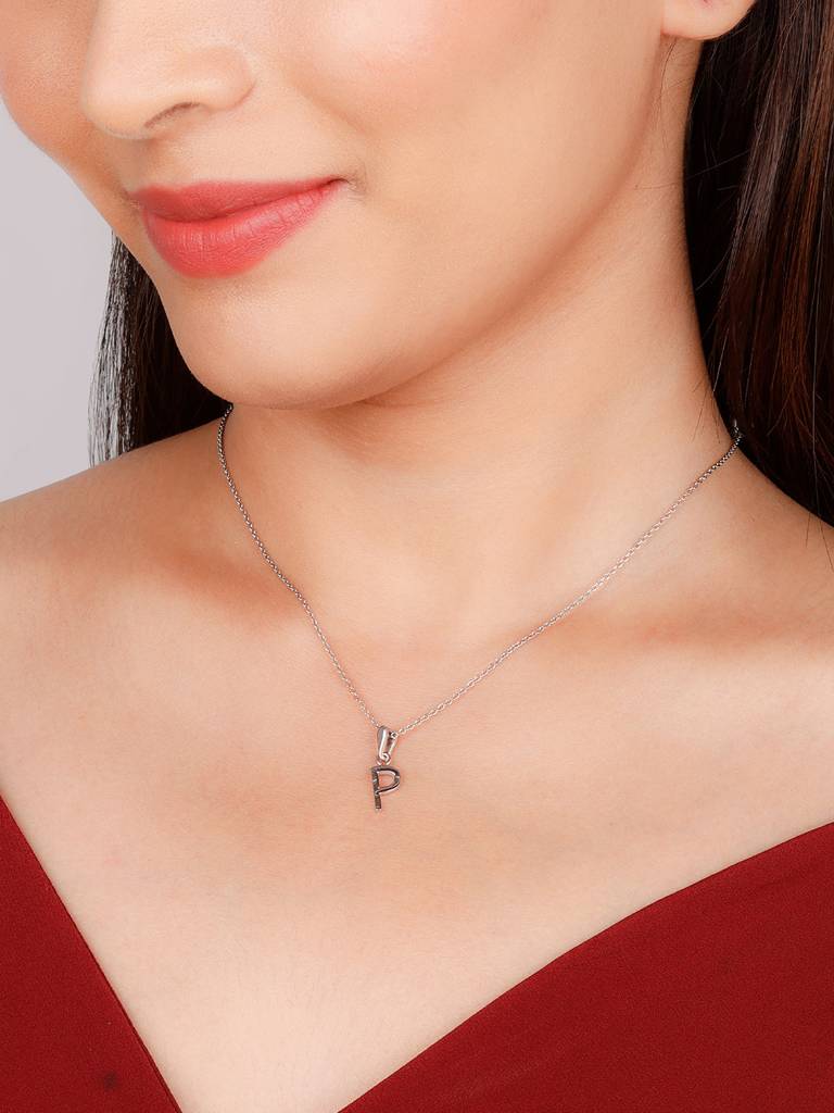 GIVA 925 Sterling Silver P Initial Pendant with Link Chain
