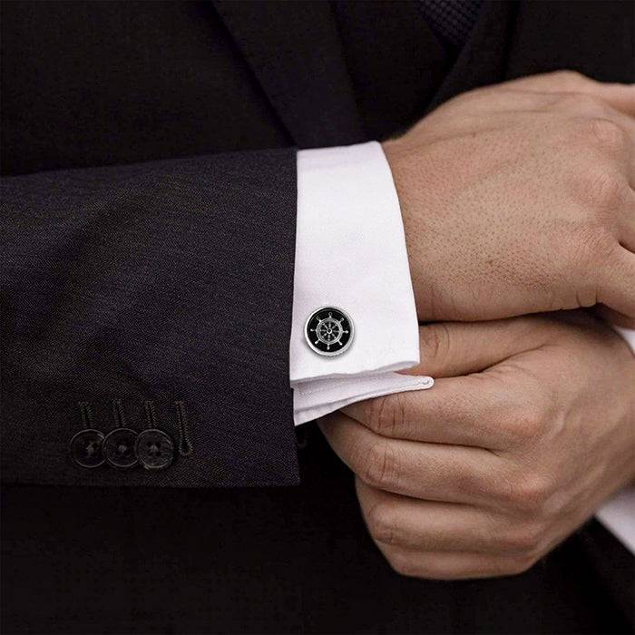 Giva 925 Sterling Silver Oxidised Silver Helm Of The Sea Cufflinks | Gifts For Men And Boy : CF028