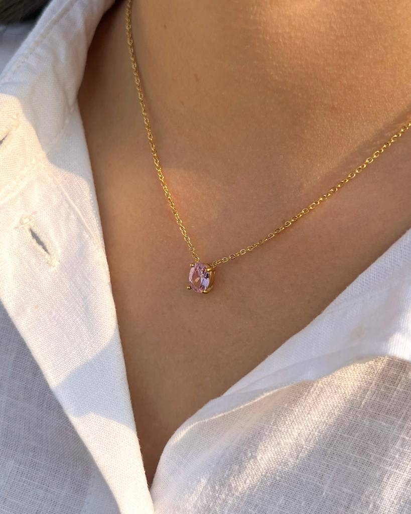 18K Gold Plated Oval Stone Necklace, Willow : N85B