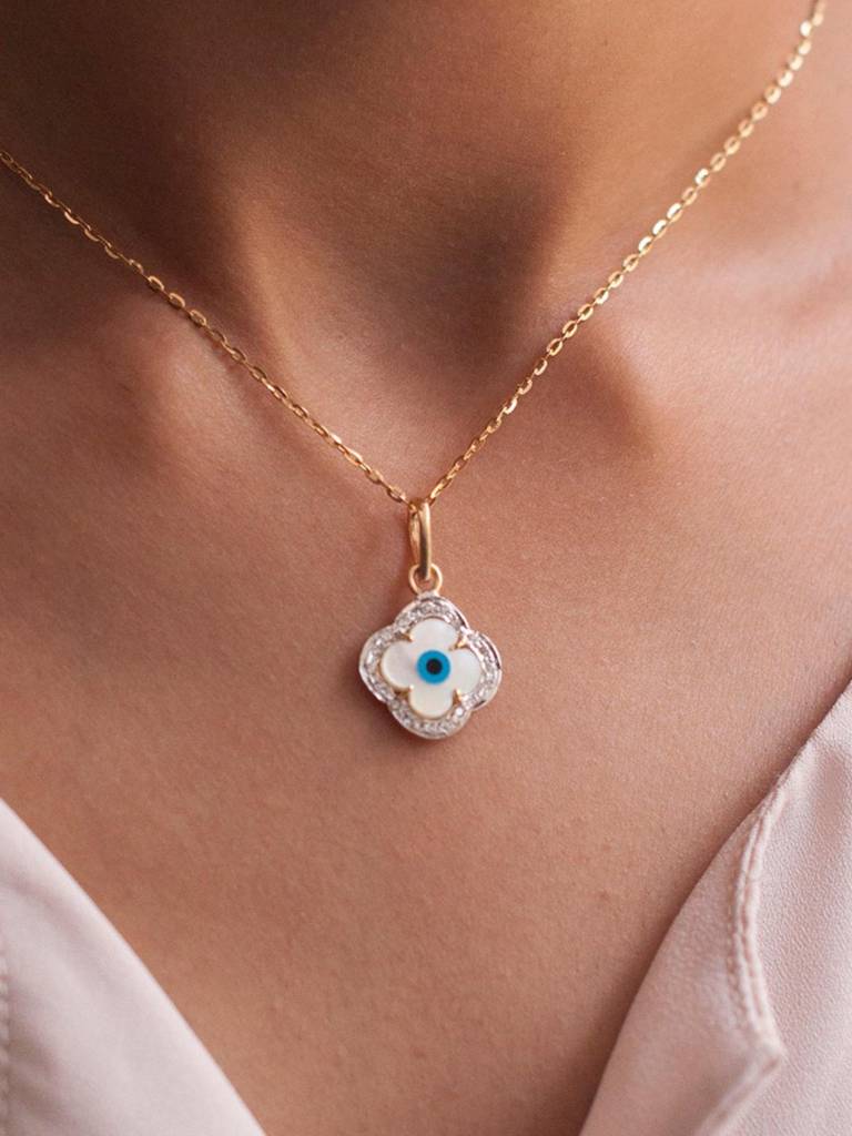 Stac Evil Eye Charm Pendant- Clover With Diamonds