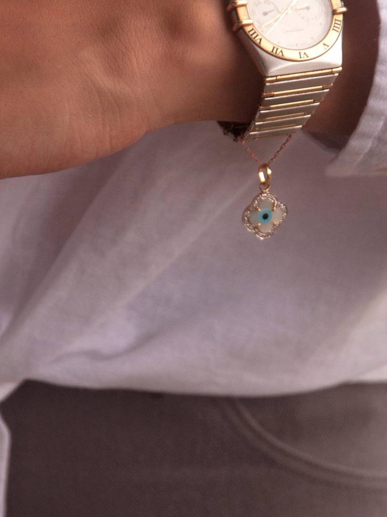 Stac Evil Eye Charm Pendant- Clover With Diamonds