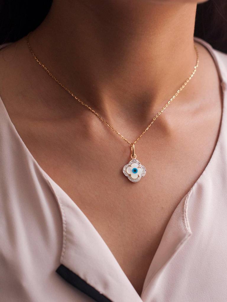 Stac Evil Eye Charm Pendant- Clover With Diamonds