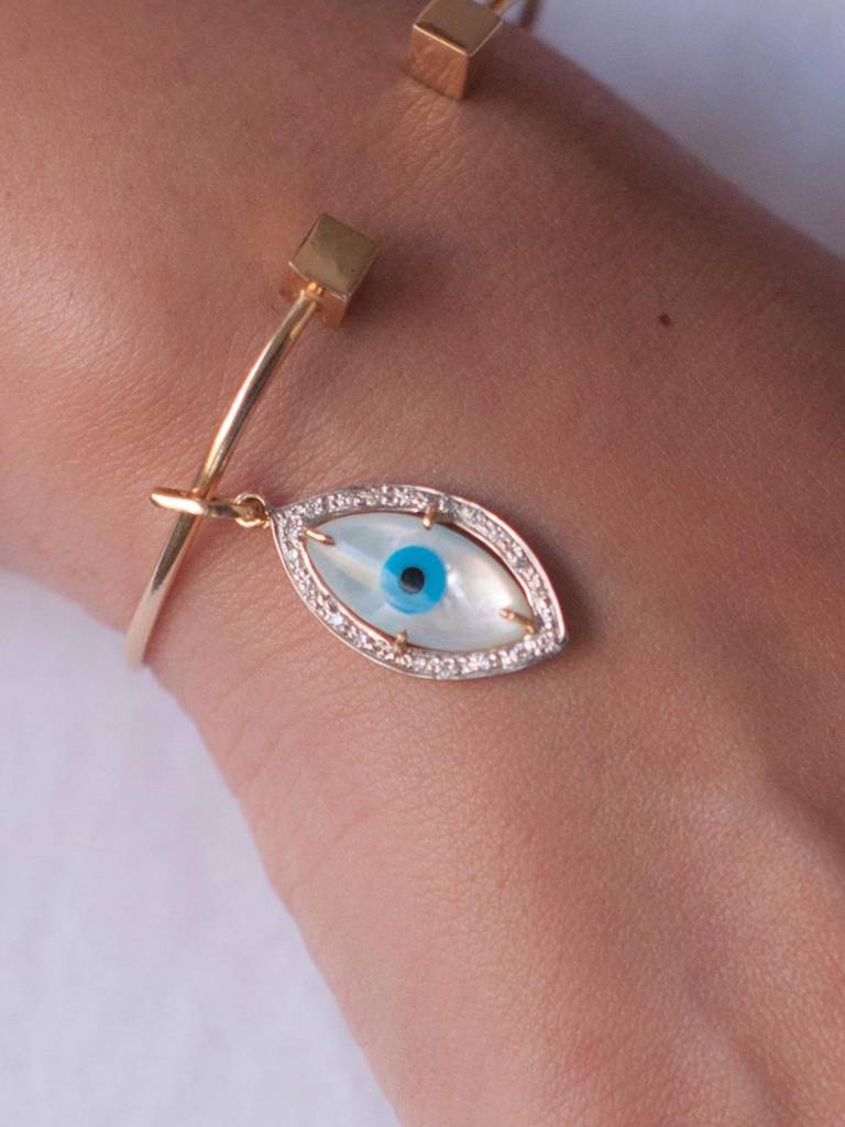 Stac Evil Eye Charm Pendant- Marquise With Diamonds