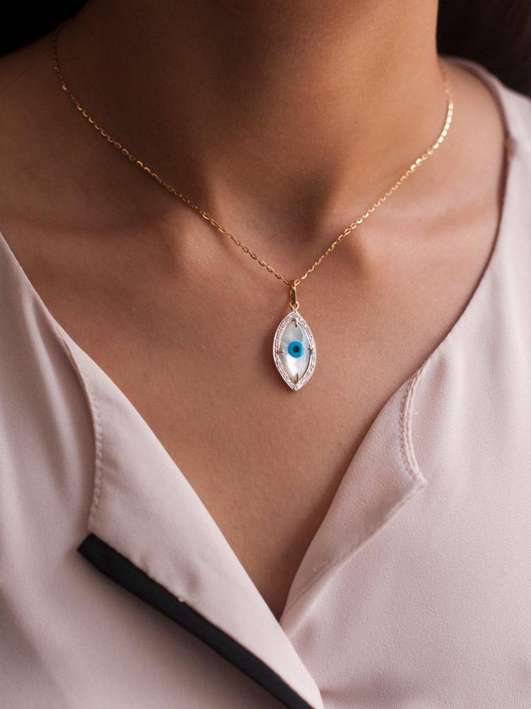 Stac Evil Eye Charm Pendant- Marquise With Diamonds
