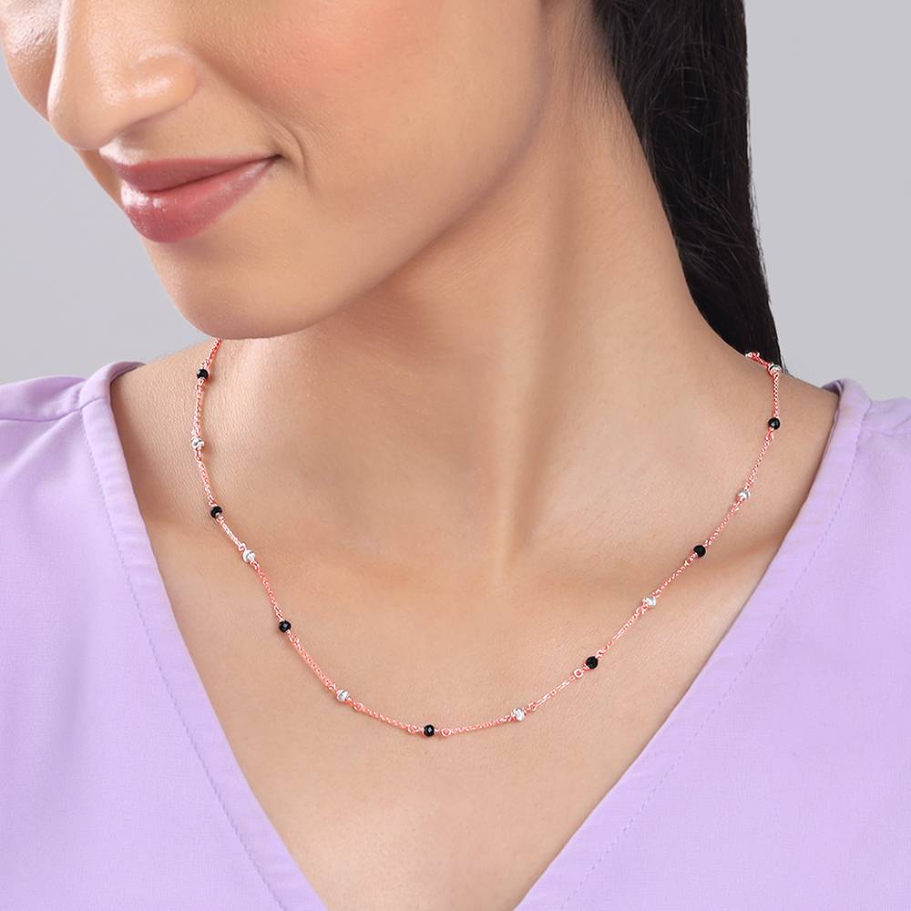 925 Silver Rose Gold Beaded Link Chain| Gifts For Women And Girls : CH0210