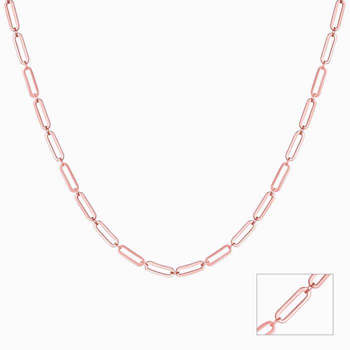 925 Silver Rose Gold Elongated Link Chain Necklace : CH049