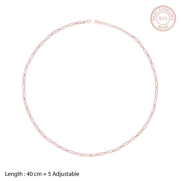 925 Silver Rose Gold Elongated Link Chain Necklace : CH049