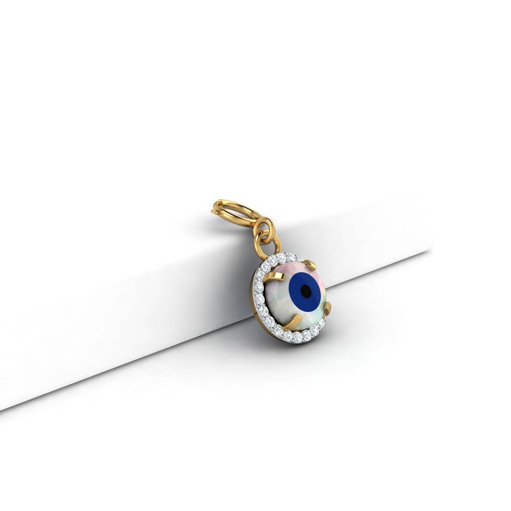 KuberBox 18K Yellow Gold Round Evil Eye Charm