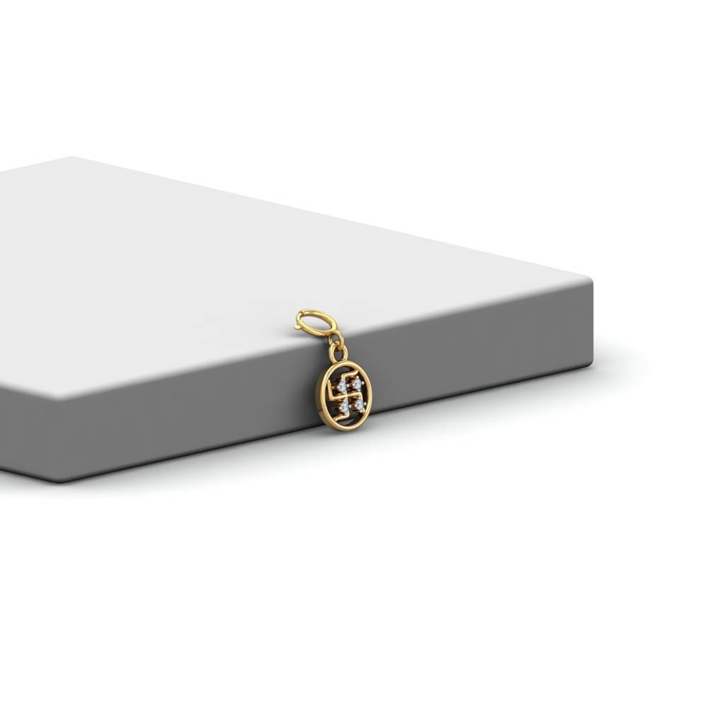 Kuberbox 18K Yellow Gold Diamond Swastika Charm : CH2045_18K