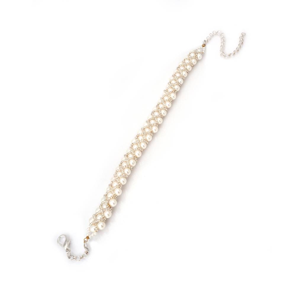Elegant Pearl And Silver Choker Adjustable Chain Necklace : CK-277-01WHITE