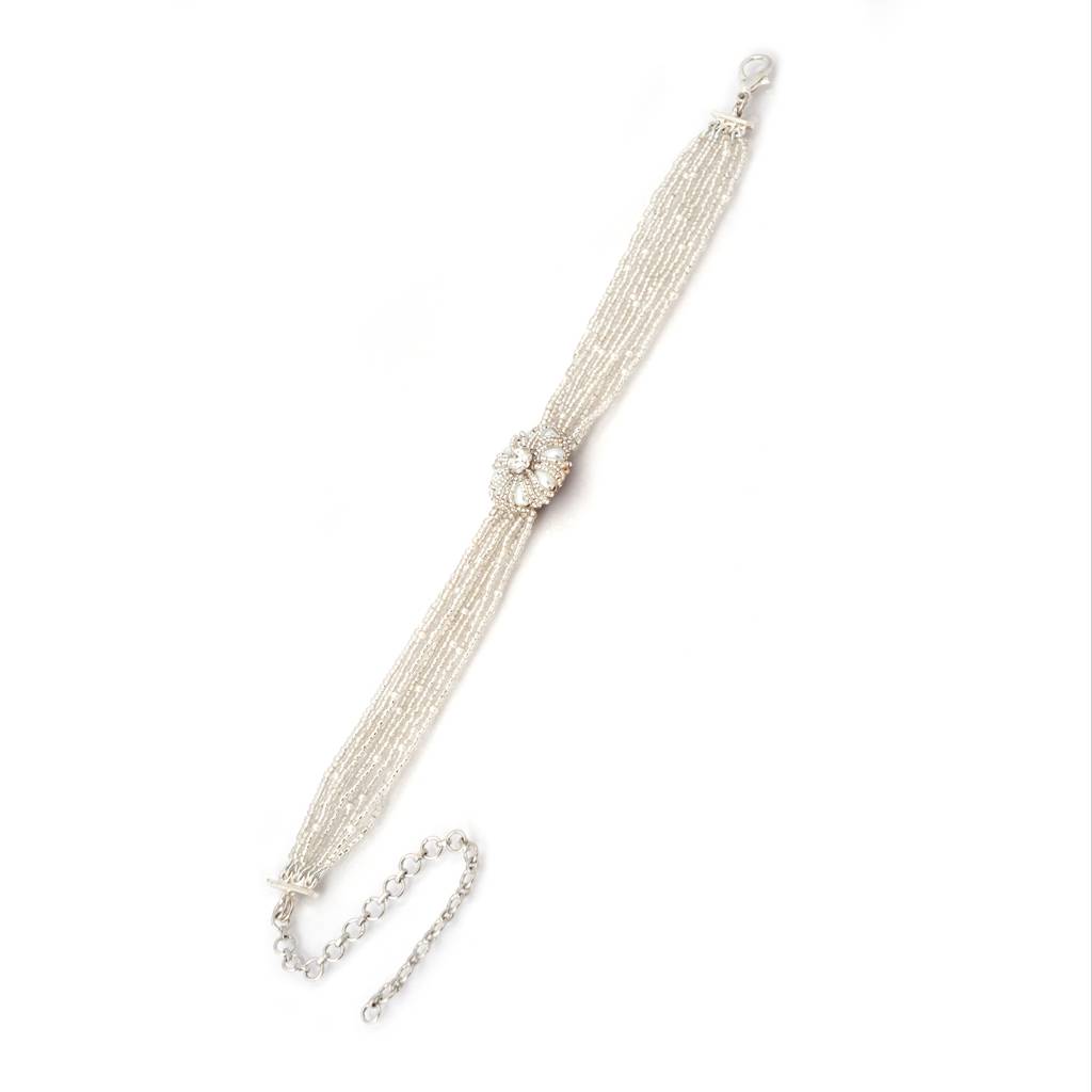 Silver Dainty Beaded Designer Necklace Adjustable Choker For Bridesmaids : CK-279-01WHITE