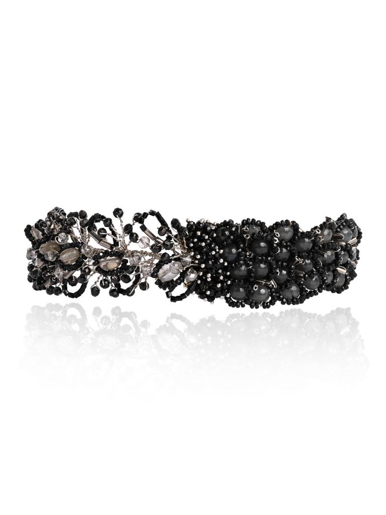 Jet Black Stone Crytal Silver Plated Cocktail Choker Necklace : CK-363-01BLACK