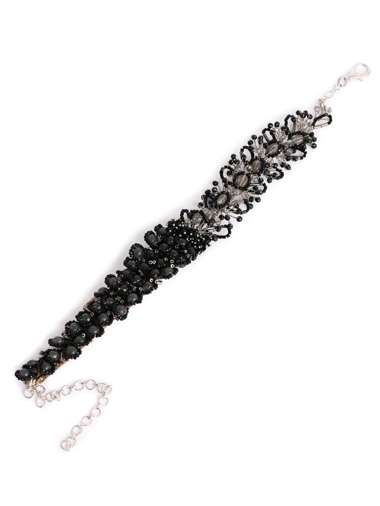 Jet Black Stone Crytal Silver Plated Cocktail Choker Necklace : CK-363-01BLACK