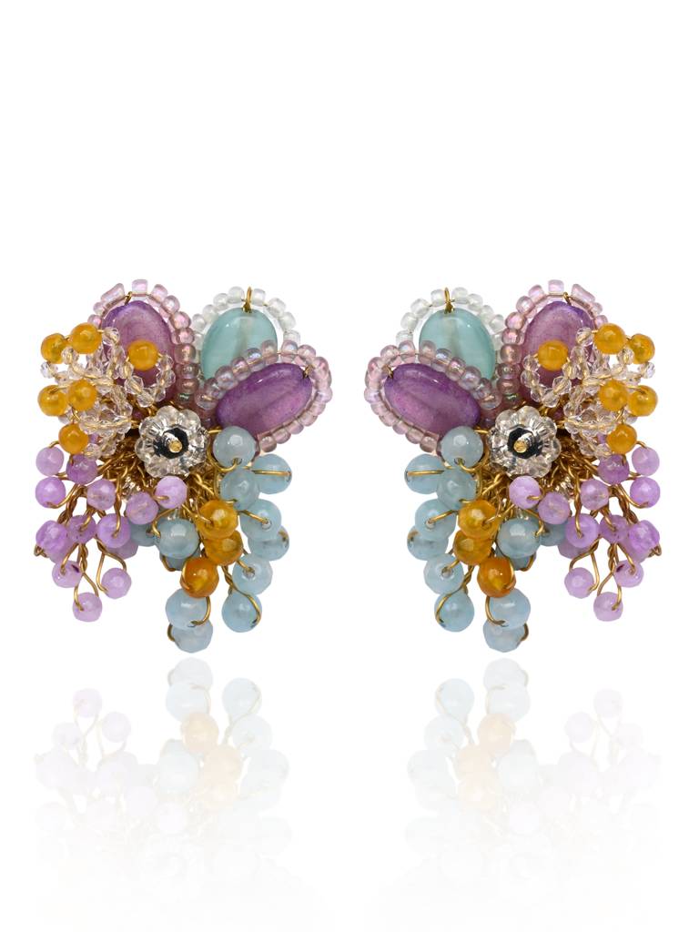 Multicolour Round Floral Stone Earrings : CKE-356-01MULTI