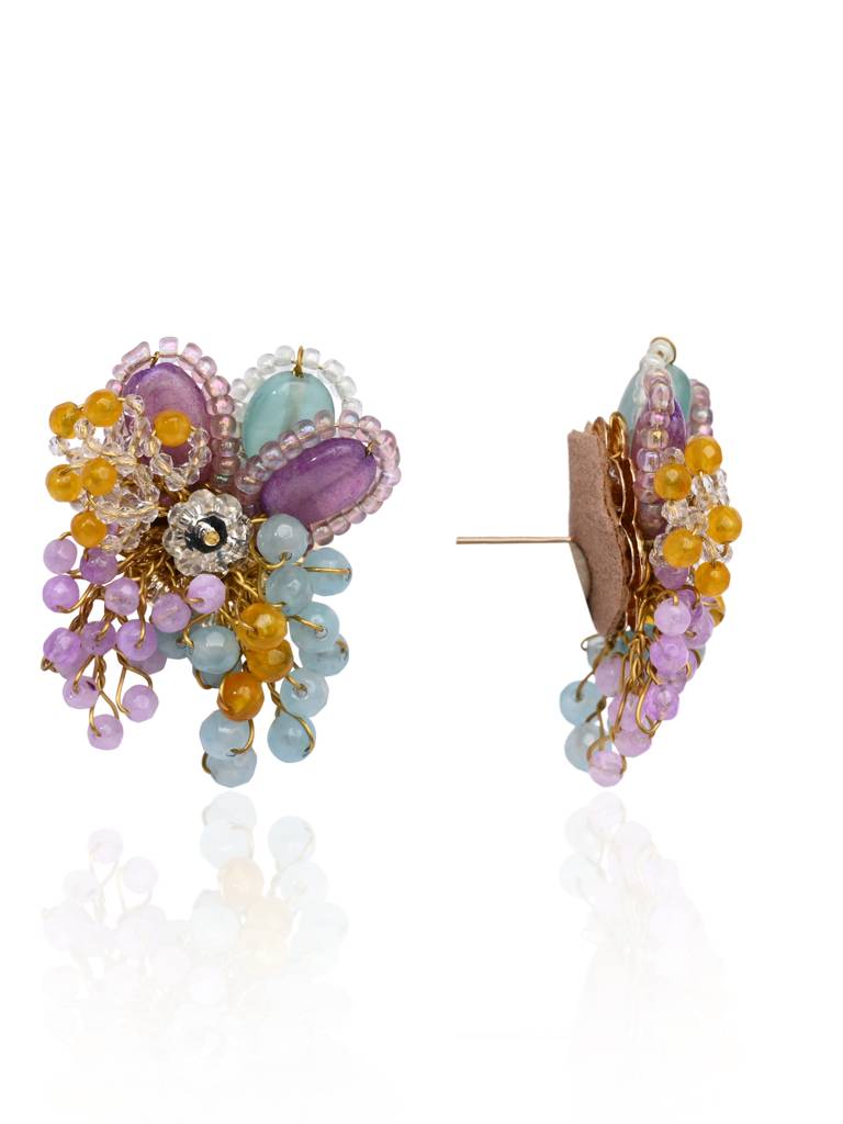 Multicolour Round Floral Stone Earrings : CKE-356-01MULTI