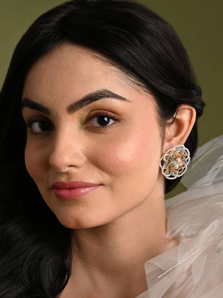 Floral Haldi Mehendi Colourful Stone Crystal Earrings : CKE-361-01MULTI