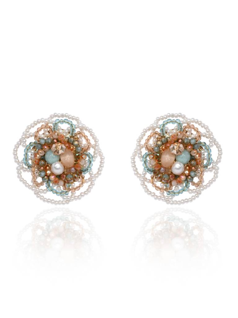 Floral Haldi Mehendi Colourful Stone Crystal Earrings : CKE-361-01MULTI