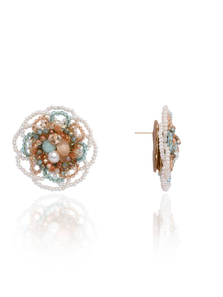 Floral Haldi Mehendi Colourful Stone Crystal Earrings : CKE-361-01MULTI