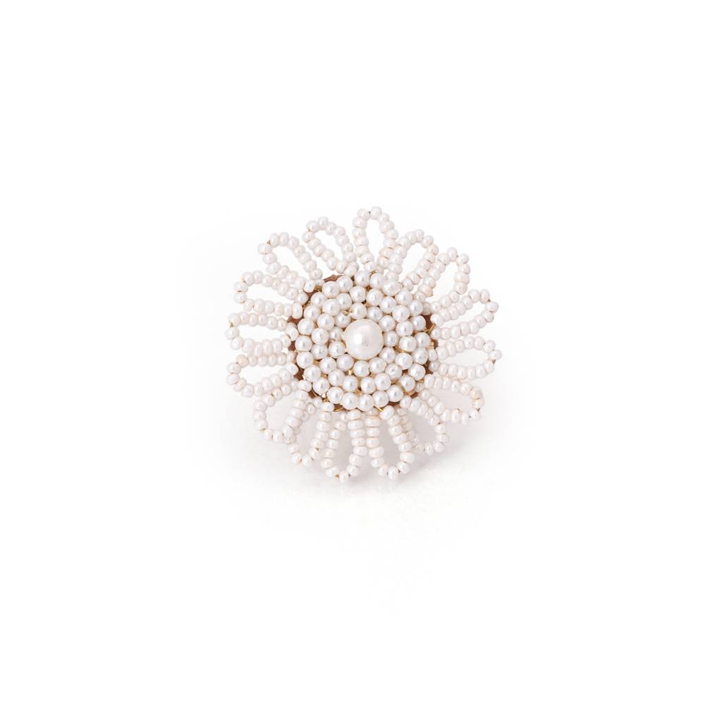 Floral Haldi Wedding Pearl White Round Ring : CKR-275-01WHITE