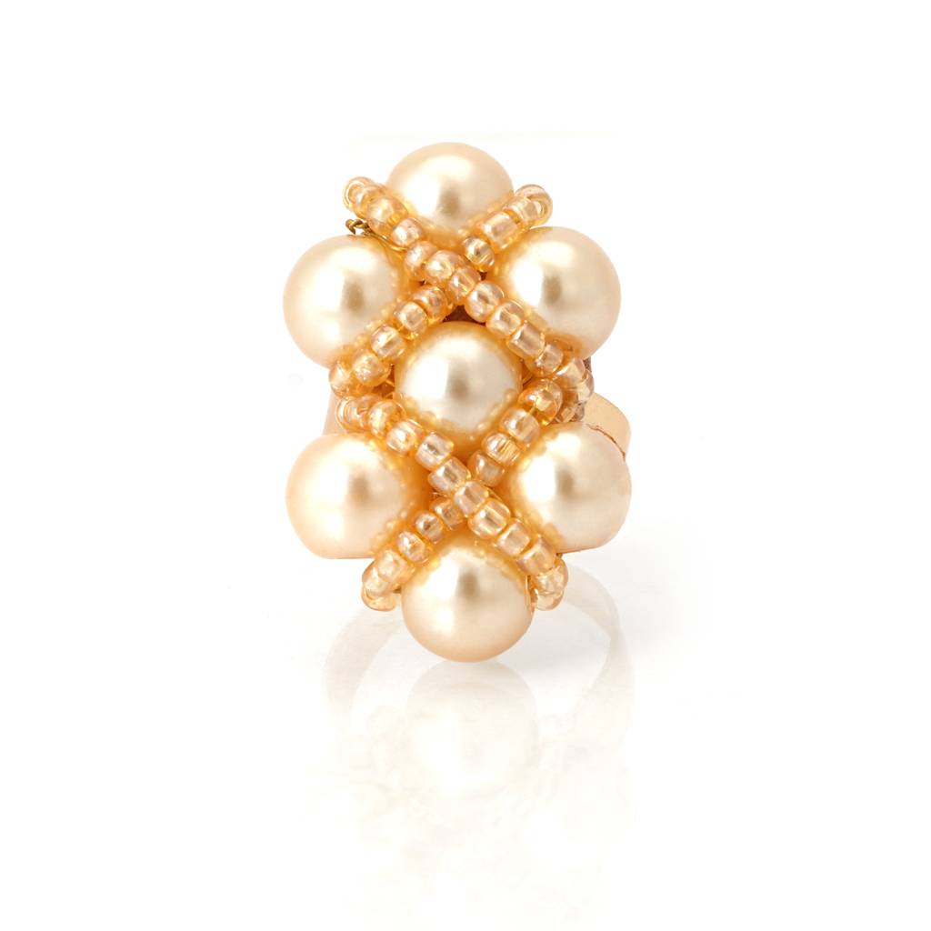 Beaded Stacking Ring With Beige Pearls : CKR-277-02GOLD