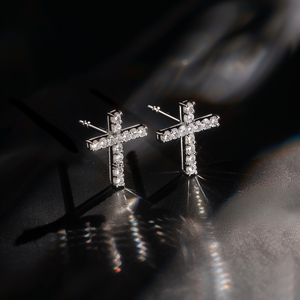 Jesus Cross Moissanite Designer Earrings : CNER0015