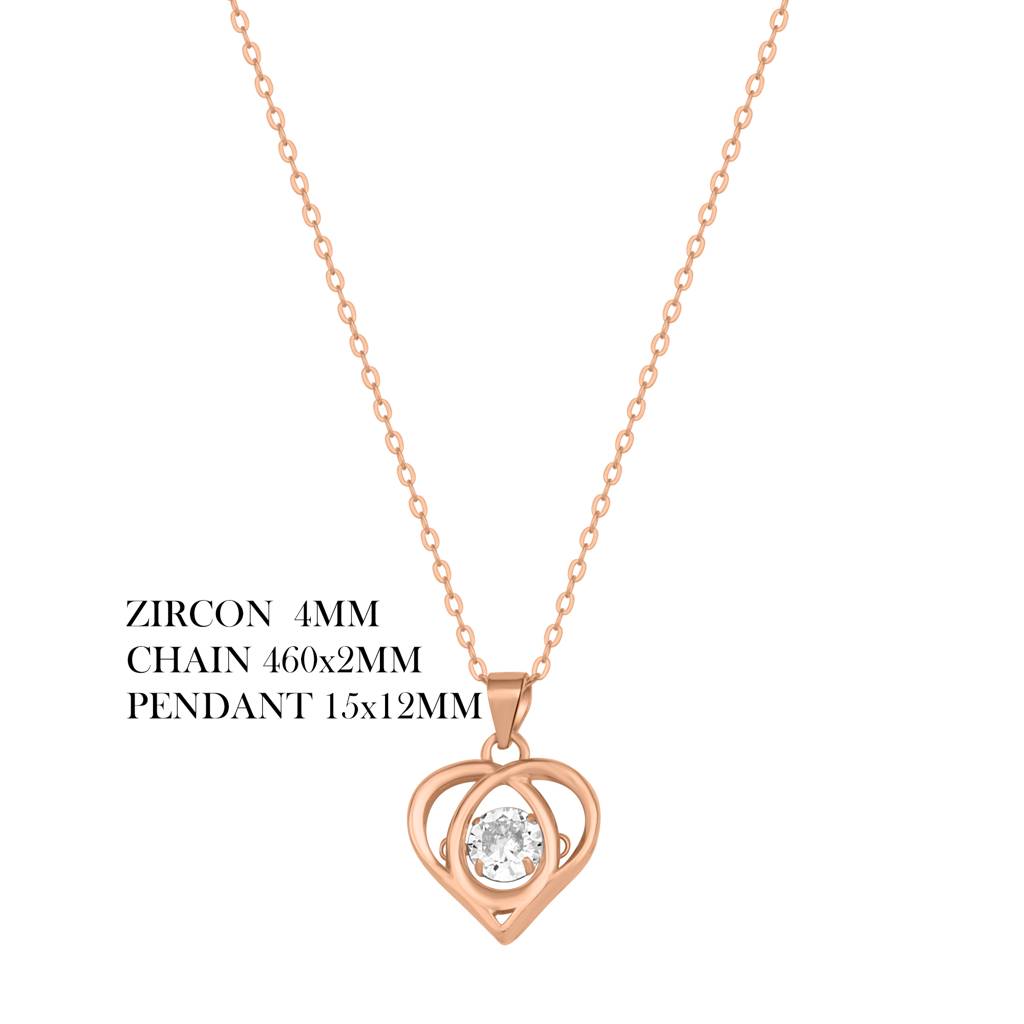 925 Pure Silver Heart Shape Rose Gold Pendant With Dancing Stone-Cp1015 : CP1015