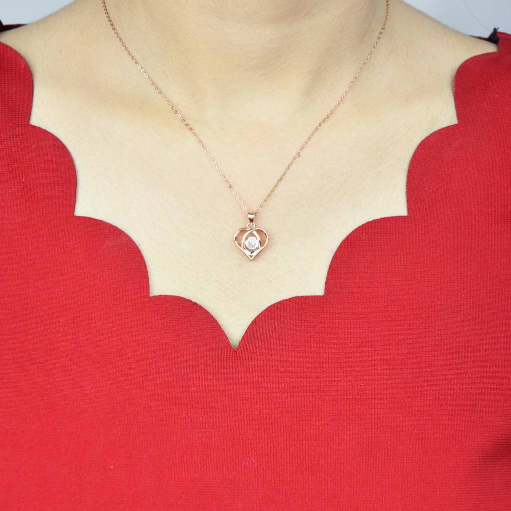925 Pure Silver Heart Shape Rose Gold Pendant With Dancing Stone-Cp1015 : CP1015