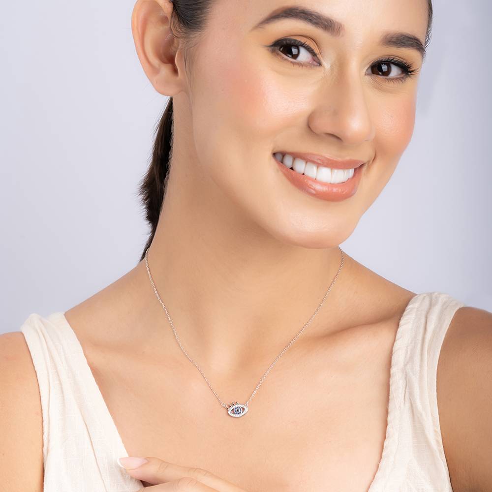 Cz Silver Evil Eye Necklace : CPNC828