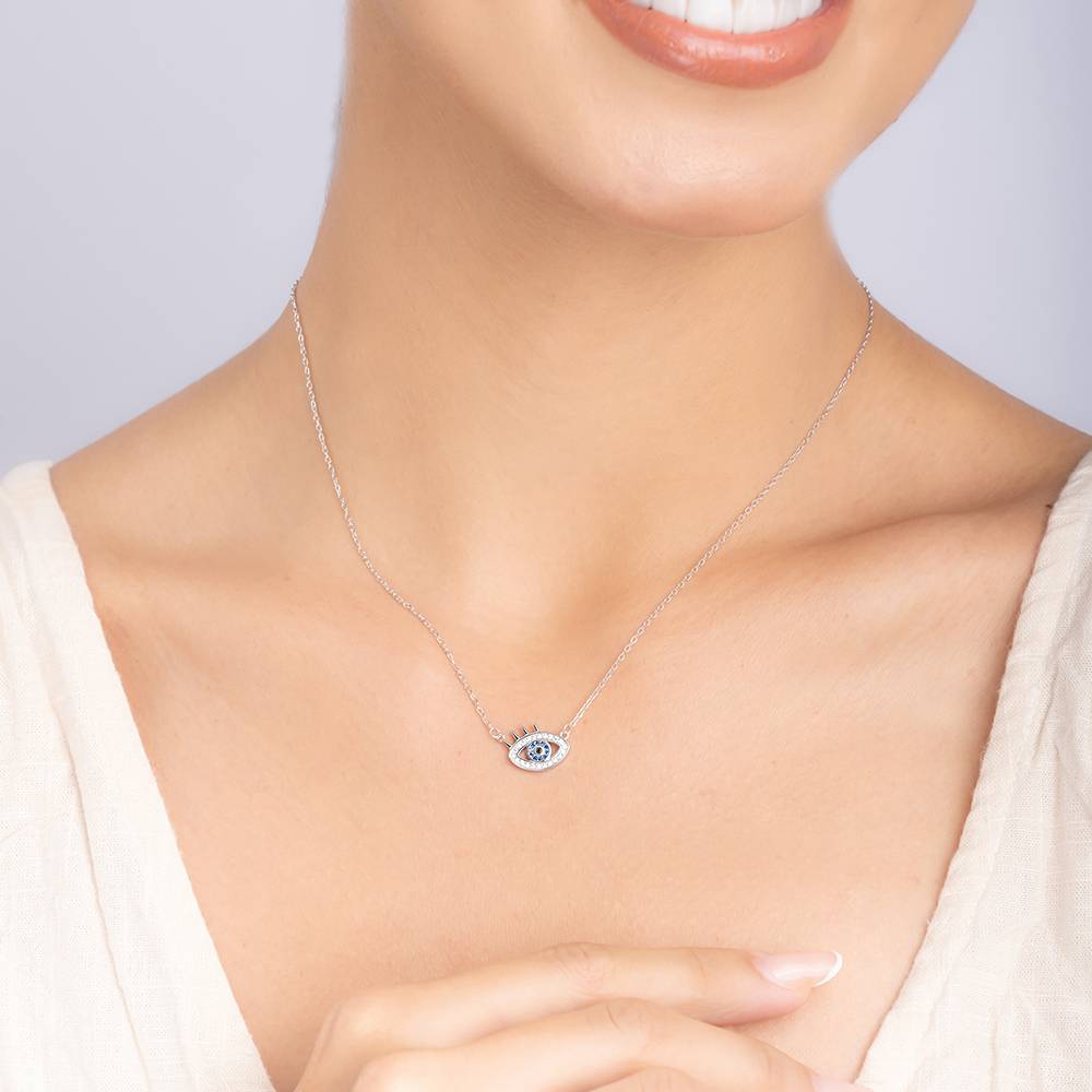 Cz Silver Evil Eye Necklace : CPNC828