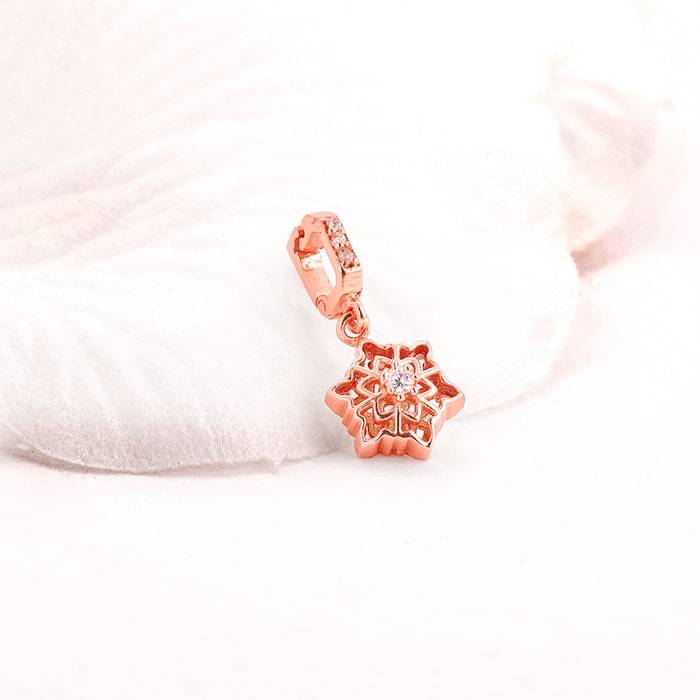 Giva 925 Sterling Silver Rose Gold Snowflake Charm - Without Chain, Fits In Bracelet, Pend : CR045