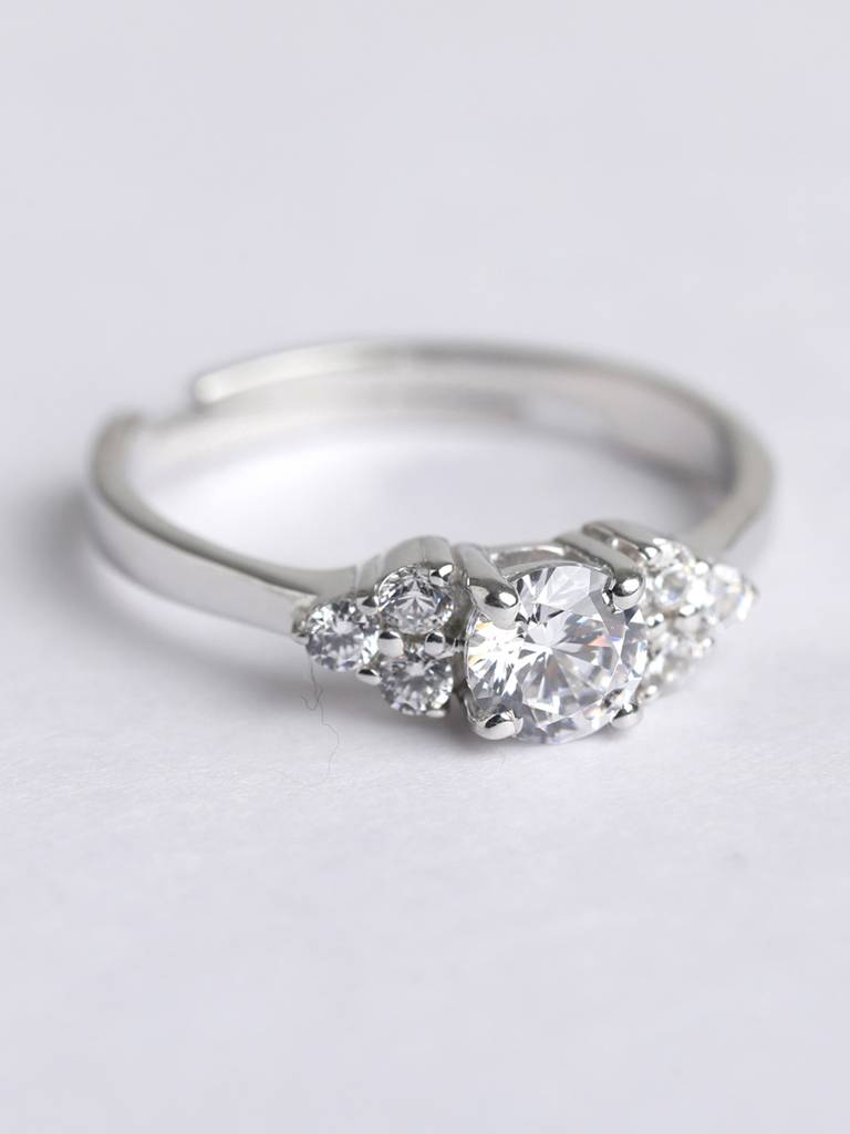 925 Sterling Silver Rhodium Plated Swiss Zirconia Cute Ring With Adjustable Band Gift For Women & Girls : CSADJR10_F