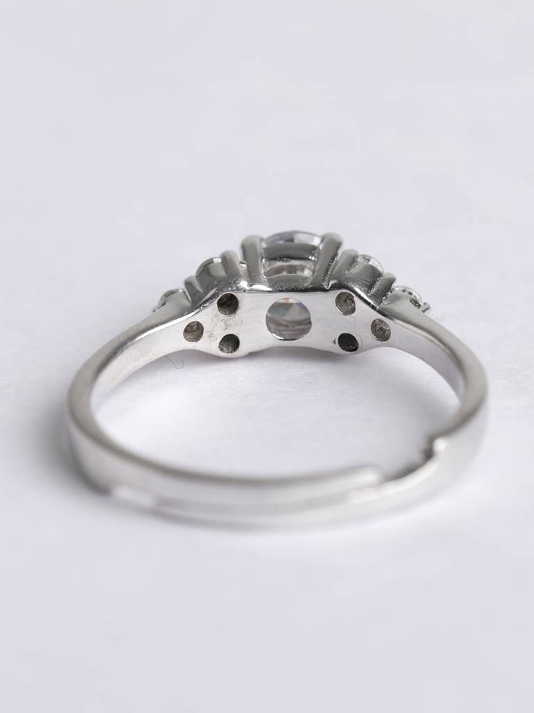 925 Sterling Silver Rhodium Plated Swiss Zirconia Cute Ring With Adjustable Band Gift For Women & Girls : CSADJR10_F