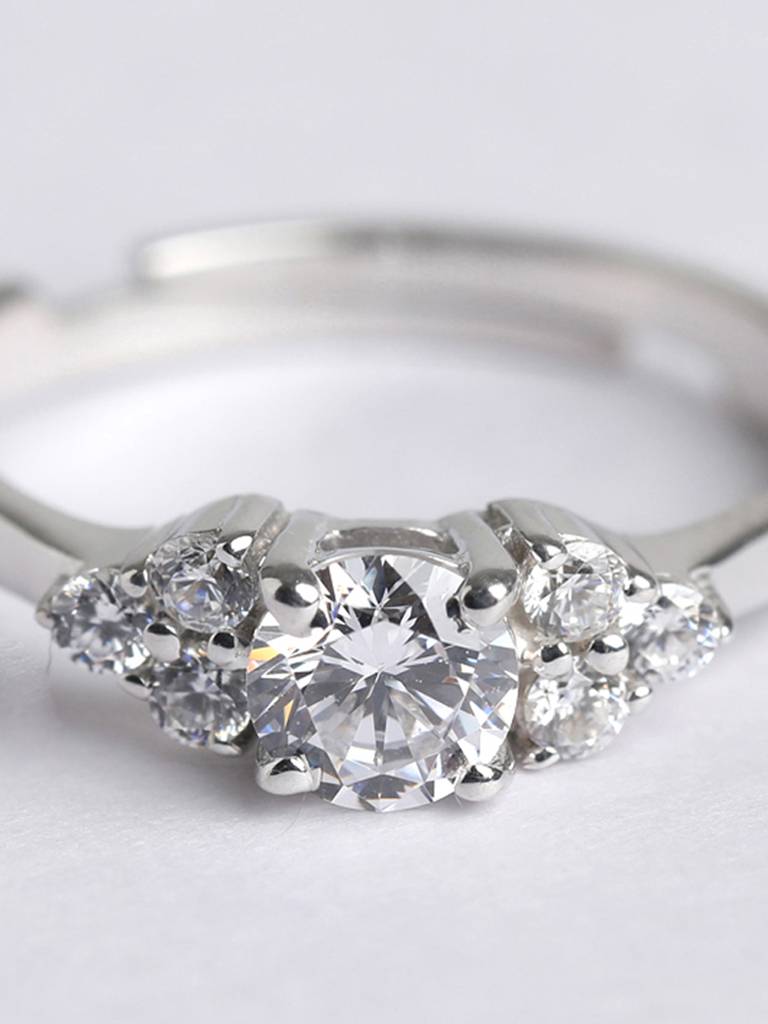 925 Sterling Silver Rhodium Plated Swiss Zirconia Cute Ring With Adjustable Band Gift For Women & Girls : CSADJR10_F