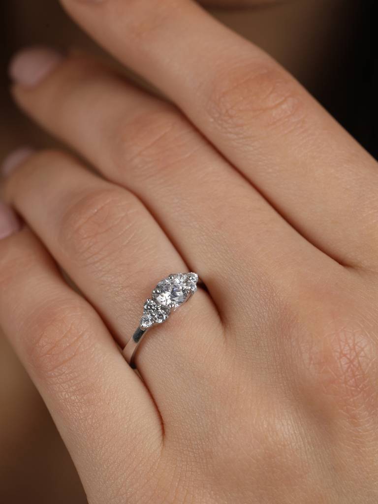 925 Sterling Silver Rhodium Plated Swiss Zirconia Cute Ring With Adjustable Band Gift For Women & Girls : CSADJR10_F