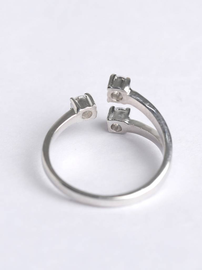 925 Sterling Silver Rhodium Plated Swiss Zirconia 3 Stone Open Size Adjustable Ring Gift For Women & Girls : CSADJR1_F