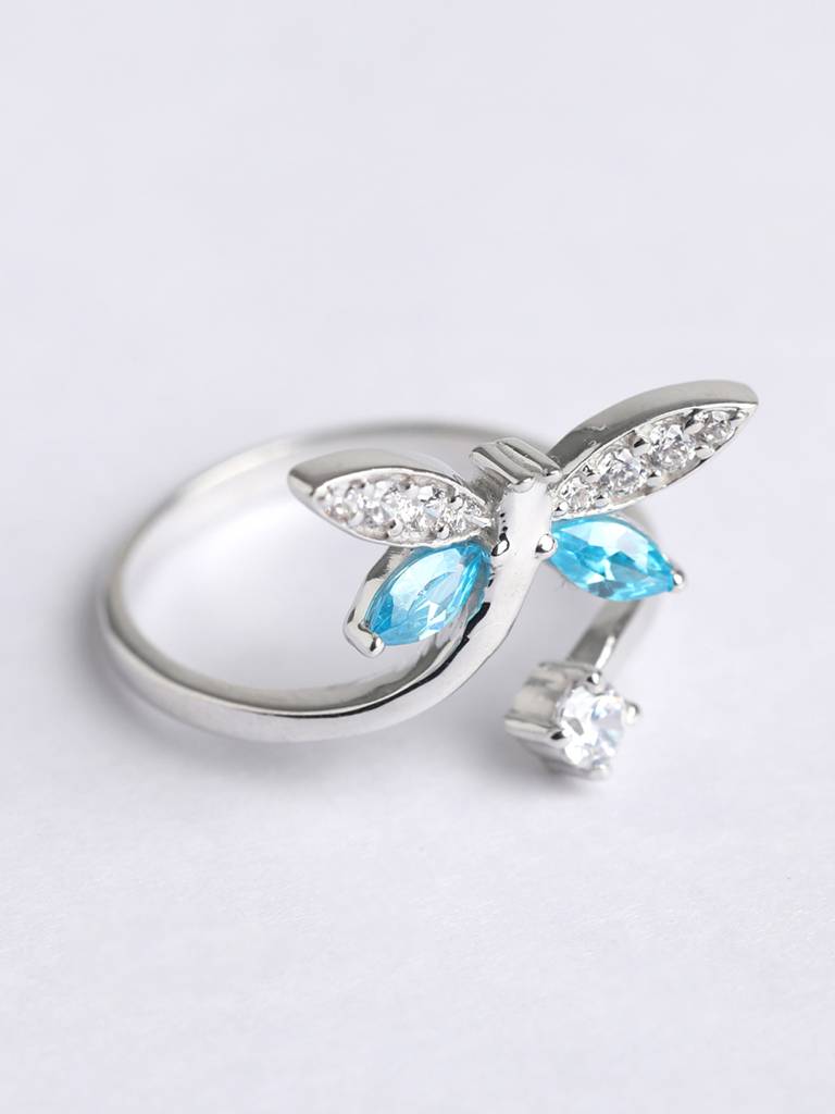 925 Sterling Silver Rhodium Plated Swiss Zirconia Butterfly Open Size Adjustable Ring Gift For Women & Girls : CSADJR2_F