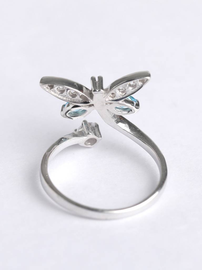 925 Sterling Silver Rhodium Plated Swiss Zirconia Butterfly Open Size Adjustable Ring Gift For Women & Girls : CSADJR2_F