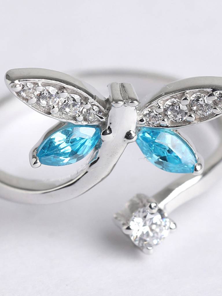 925 Sterling Silver Rhodium Plated Swiss Zirconia Butterfly Open Size Adjustable Ring Gift For Women & Girls : CSADJR2_F