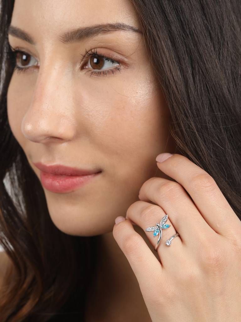 925 Sterling Silver Rhodium Plated Swiss Zirconia Butterfly Open Size Adjustable Ring Gift For Women & Girls : CSADJR2_F