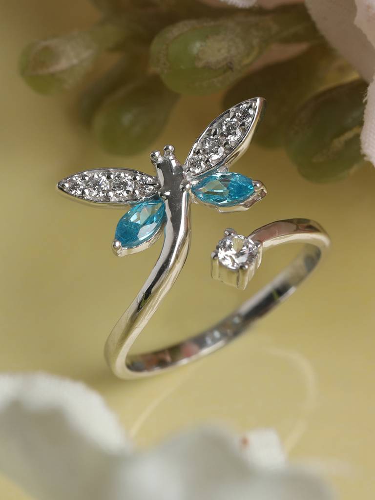925 Sterling Silver Rhodium Plated Swiss Zirconia Butterfly Open Size Adjustable Ring Gift For Women & Girls : CSADJR2_F