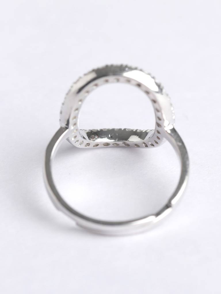 925 Sterling Silver Rhodium Plated Swiss Zirconia Unique Ring With Adjustable Band Gift For Women & Girls : CSADJR3_F