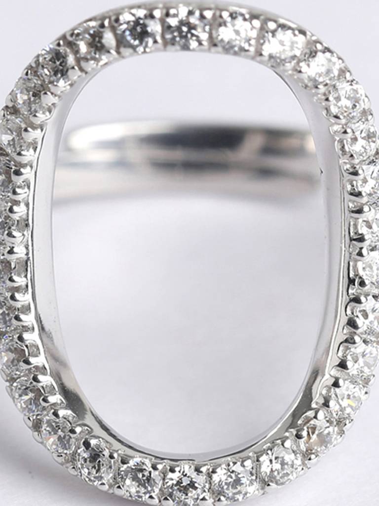 925 Sterling Silver Rhodium Plated Swiss Zirconia Unique Ring With Adjustable Band Gift For Women & Girls : CSADJR3_F