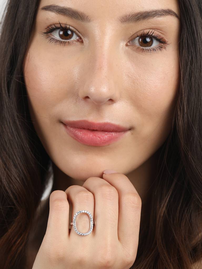925 Sterling Silver Rhodium Plated Swiss Zirconia Unique Ring With Adjustable Band Gift For Women & Girls : CSADJR3_F