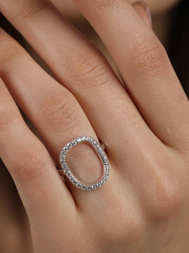 925 Sterling Silver Rhodium Plated Swiss Zirconia Unique Ring With Adjustable Band Gift For Women & Girls : CSADJR3_F