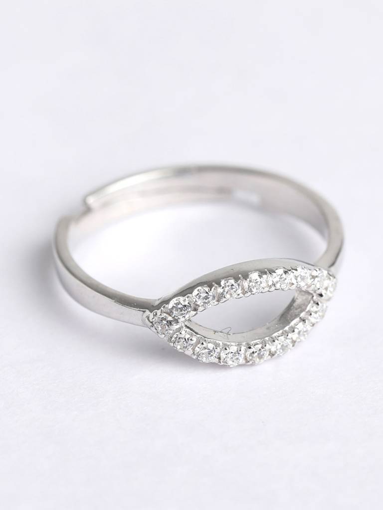 925 Sterling Silver Rhodium Plated Swiss Zirconia Eye Ring With Adjustable Band Gift For Women & Girls : CSADJR4_F
