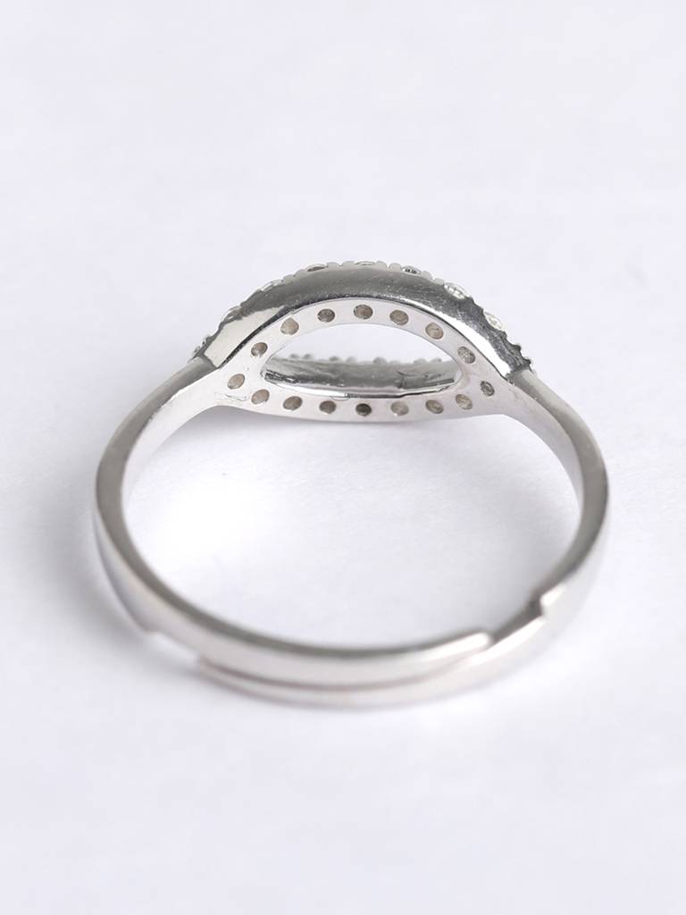 925 Sterling Silver Rhodium Plated Swiss Zirconia Eye Ring With Adjustable Band Gift For Women & Girls : CSADJR4_F