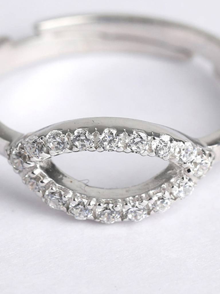 925 Sterling Silver Rhodium Plated Swiss Zirconia Eye Ring With Adjustable Band Gift For Women & Girls : CSADJR4_F