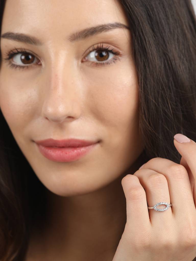 925 Sterling Silver Rhodium Plated Swiss Zirconia Eye Ring With Adjustable Band Gift For Women & Girls : CSADJR4_F