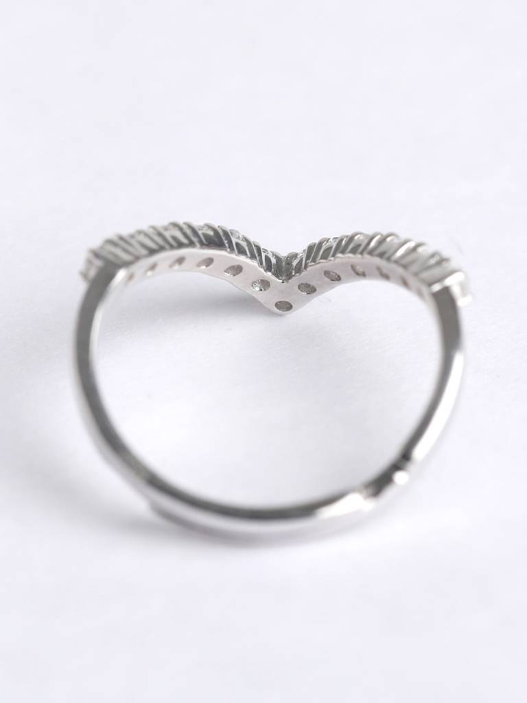 925 Sterling Silver Rhodium Plated Swiss Zirconia V Shape Ring With Adjustable Band Gift For Women & Girls : CSADJR5_F