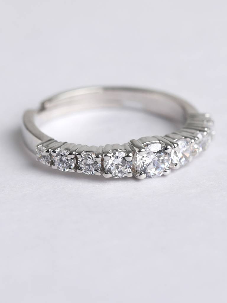 925 Sterling Silver Rhodium Plated Swiss Zirconia Graduation Ring With Adjustable Band Gift For Women & Girls : CSADJR6_F